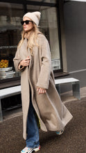 Load image into Gallery viewer, Alpaca maxi oversized coat with silk lining and belt-sand