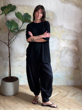 Load image into Gallery viewer, Two piece set: balloon wide leg trousers and fine merino wool t-shirt- black
