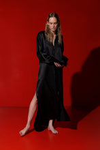 Load image into Gallery viewer, Corsica oversized silk maxi dress - black