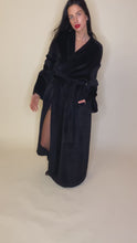 Load and play video in Gallery viewer, Luxury mink fur effect alpaca oversized coat with silk lining and belt-black
