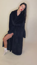 Load and play video in Gallery viewer, Luxury mink fur effect alpaca oversized coat with silk lining and belt-black