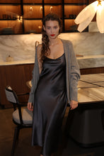 Load image into Gallery viewer, Birkin open back silk midi dress - royal grey
