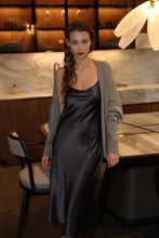 Load image into Gallery viewer, Birkin open back silk midi dress - royal grey