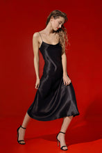 Load image into Gallery viewer, Birkin open back silk midi dress - coal