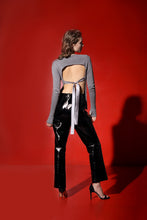 Load image into Gallery viewer, Claudia 100% Loro Piana cashmere open back sweater with silk ribbons - black