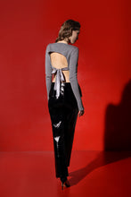 Load image into Gallery viewer, Claudia 100% Loro Piana cashmere open back sweater with silk ribbons - black