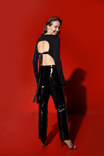 Load image into Gallery viewer, Claudia 100% Loro Piana cashmere open back sweater with silk ribbons - black