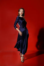 Load image into Gallery viewer, Jagger open back silk midi dress - midnight blue
