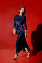 Load image into Gallery viewer, Jagger open back silk midi dress - midnight blue