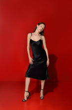 Load image into Gallery viewer, Birkin bias-cut silk dress with bows - coal