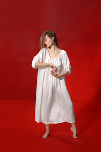 Aphrodite draped silk dress with a silk belt - oyster