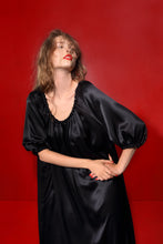 Load image into Gallery viewer, Aphrodite draped silk dress with a silk belt - coal