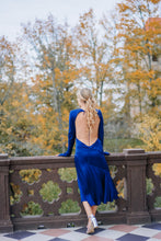 Load image into Gallery viewer, Jagger open back silk midi dress - midnight blue