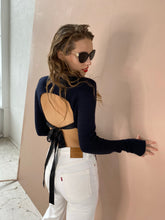 Load image into Gallery viewer, Claudia 100% Loro Piana cashmere open back sweater with silk ribbons - black