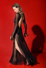 Load image into Gallery viewer, Jagger silk chiffon open back maxi dress with draped bows
