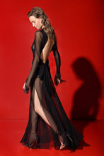 Load image into Gallery viewer, Jagger silk chiffon open back maxi dress with draped bows