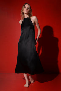 Venice bias cut silk dress - black