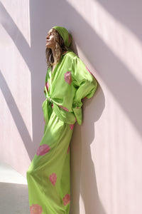 Blossom silk wide leg trousers - lime