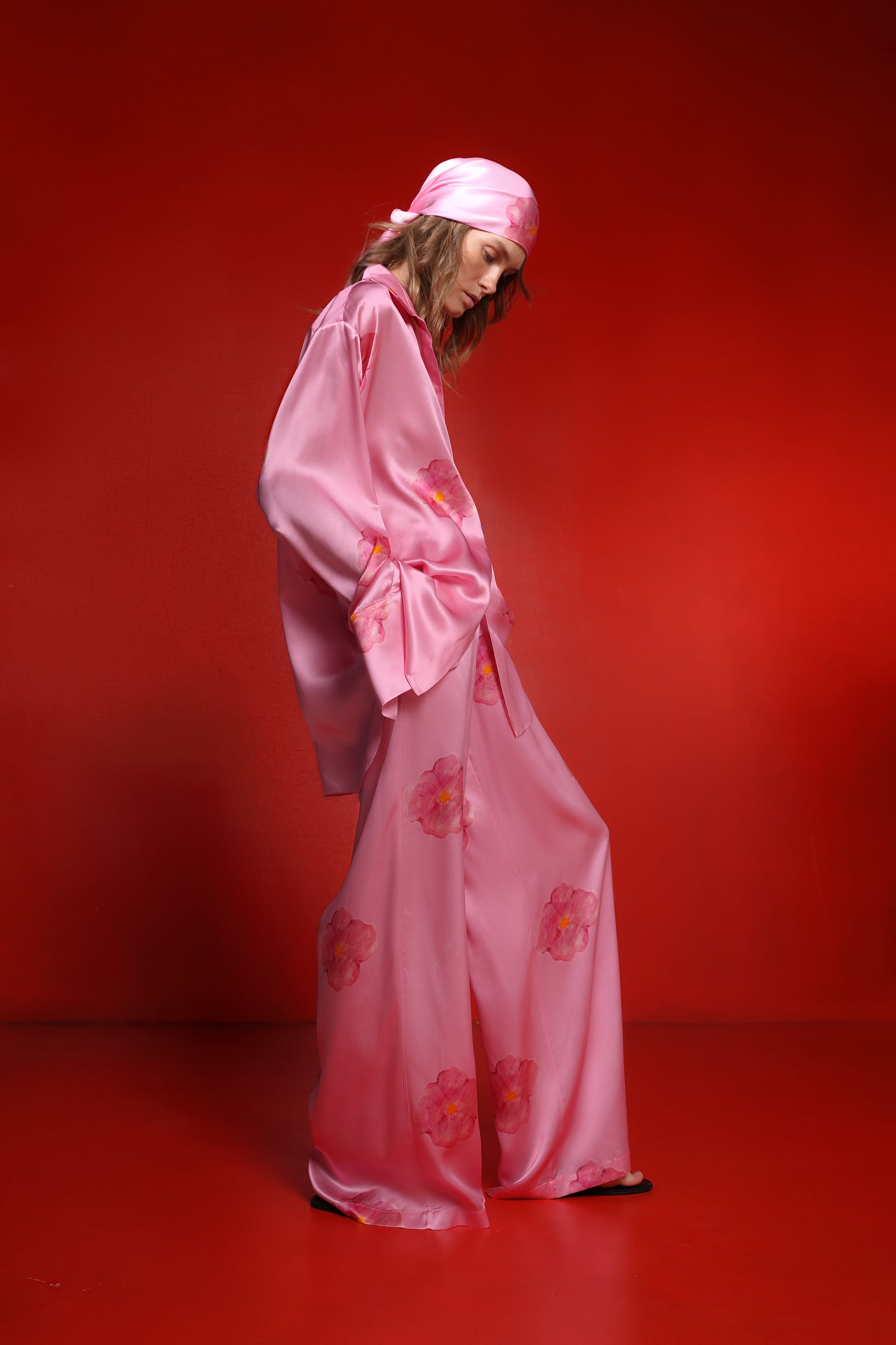 Blossom silk wide leg trousers - pink