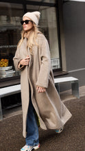 Load image into Gallery viewer, Alpaca maxi oversized coat with silk lining and belt-sand

