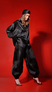 Balloon silk organza trousers - black