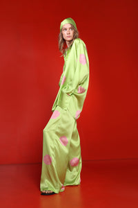 Blossom silk wide leg trousers - lime