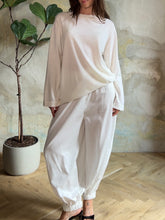 Load image into Gallery viewer, Two piece set: balloon wide leg trousers and fine merino wool shirt- white
