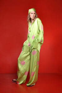 Blossom silk wide leg trousers - lime