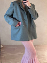 Load image into Gallery viewer, Wool boyfriend fit blazer with baby pink 100% silk lining
