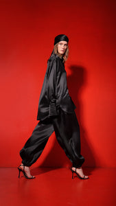 Balloon silk organza trousers - black