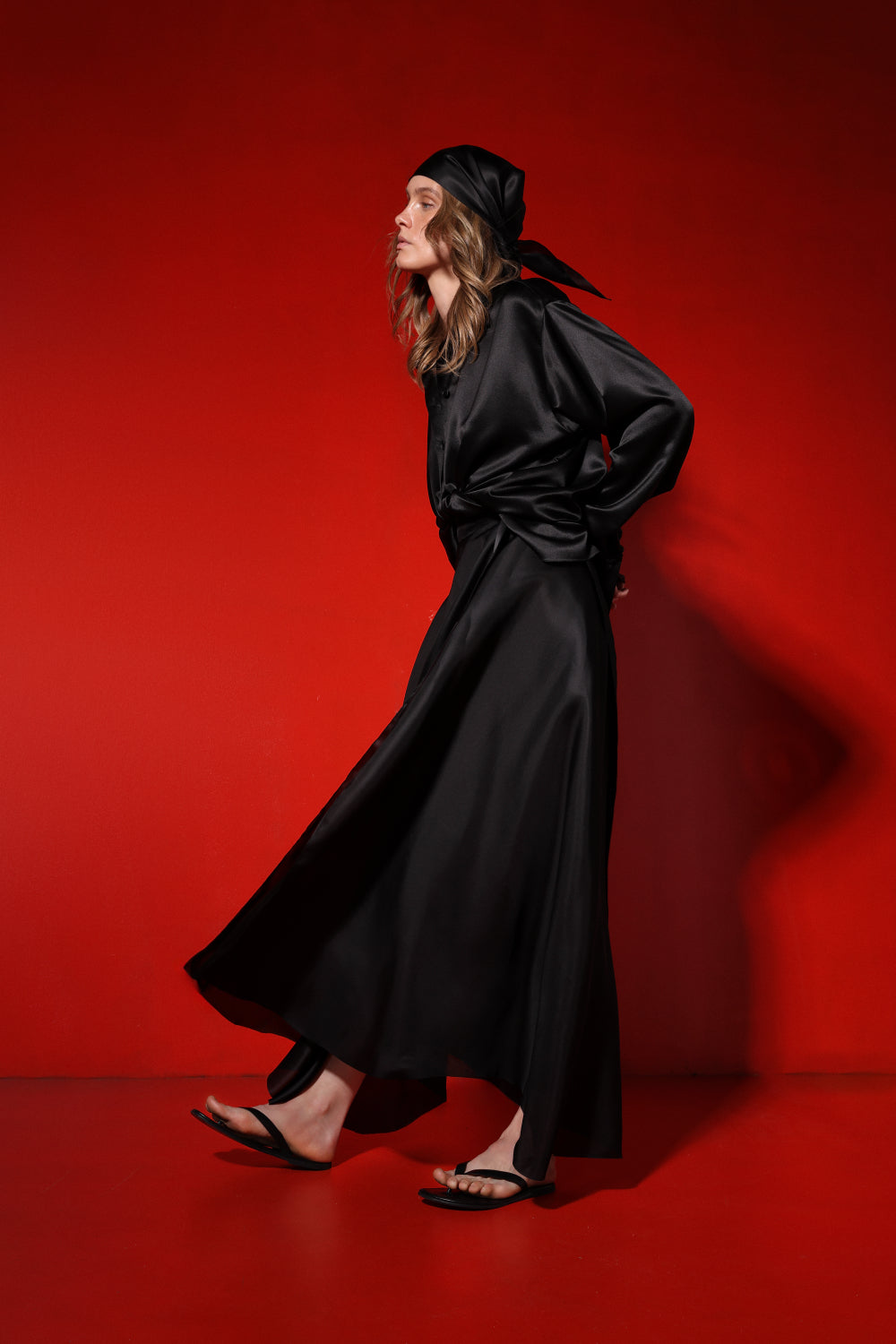 Silk organza wrap maxi skirt - black