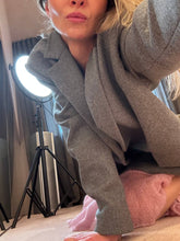 Load image into Gallery viewer, Wool boyfriend fit blazer with baby pink 100% silk lining
