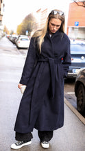 Load image into Gallery viewer, Alpaca maxi oversized coat with silk lining and belt-navy
