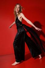 Load image into Gallery viewer, Draped open back silk top - black
