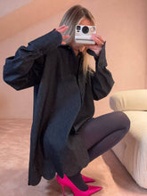 Load image into Gallery viewer, Denim long petal blouse - dark navy

