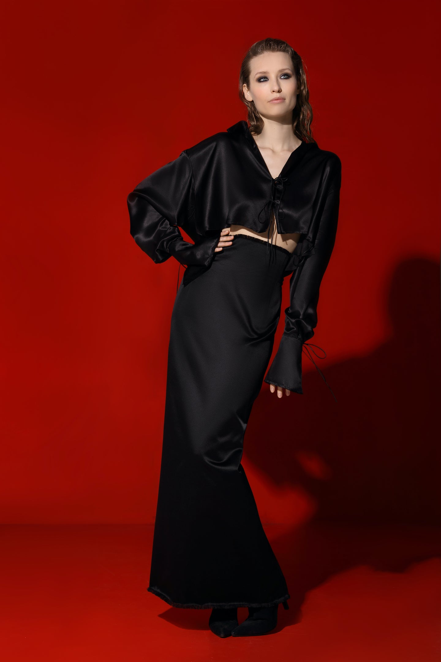 Gopì hourglass silk taffeta maxi skirt - black