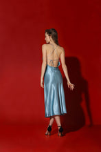 Load image into Gallery viewer, Birkin open back silk midi dress - ocean
