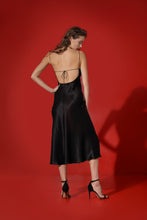 Load image into Gallery viewer, Birkin open back silk midi dress - coal
