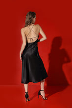 Load image into Gallery viewer, Birkin open back silk midi dress - coal
