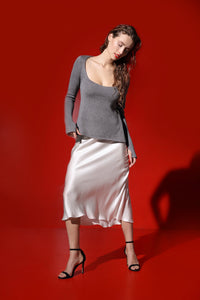 Birkin bias cut silk midi skirt - royal grey