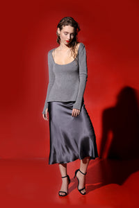 Birkin bias cut silk midi skirt - royal grey