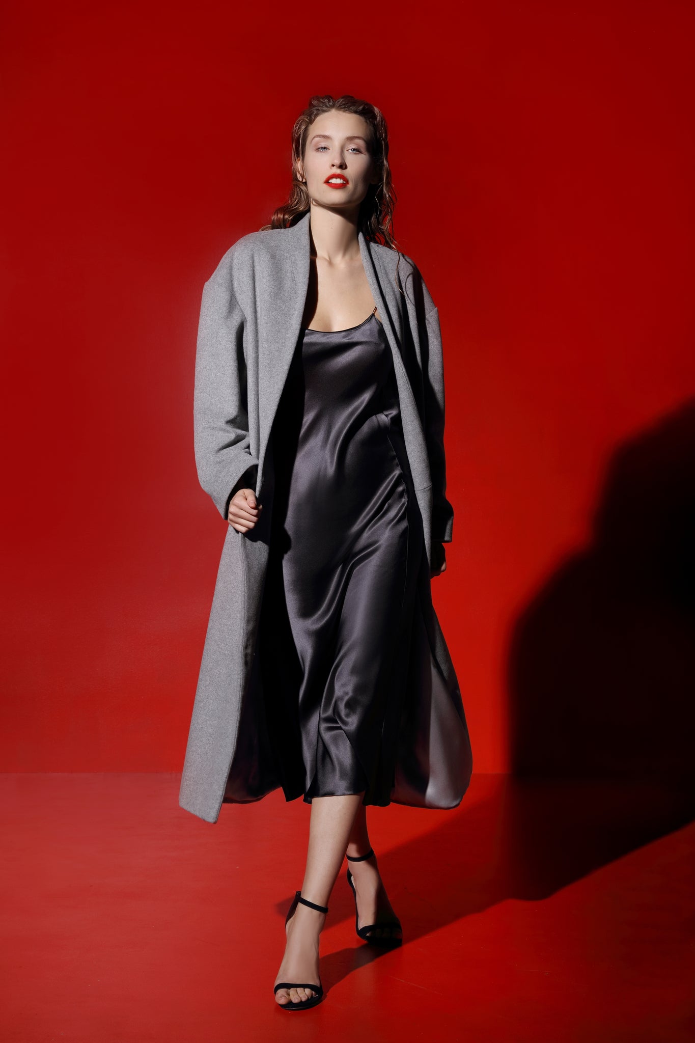 grey silk midi dress Steel Grey Satin Slip Dress Minimalist Silky Midi Dress for Chic Urban Events, Cocktail Parties or Evenings Out, Gift for Her