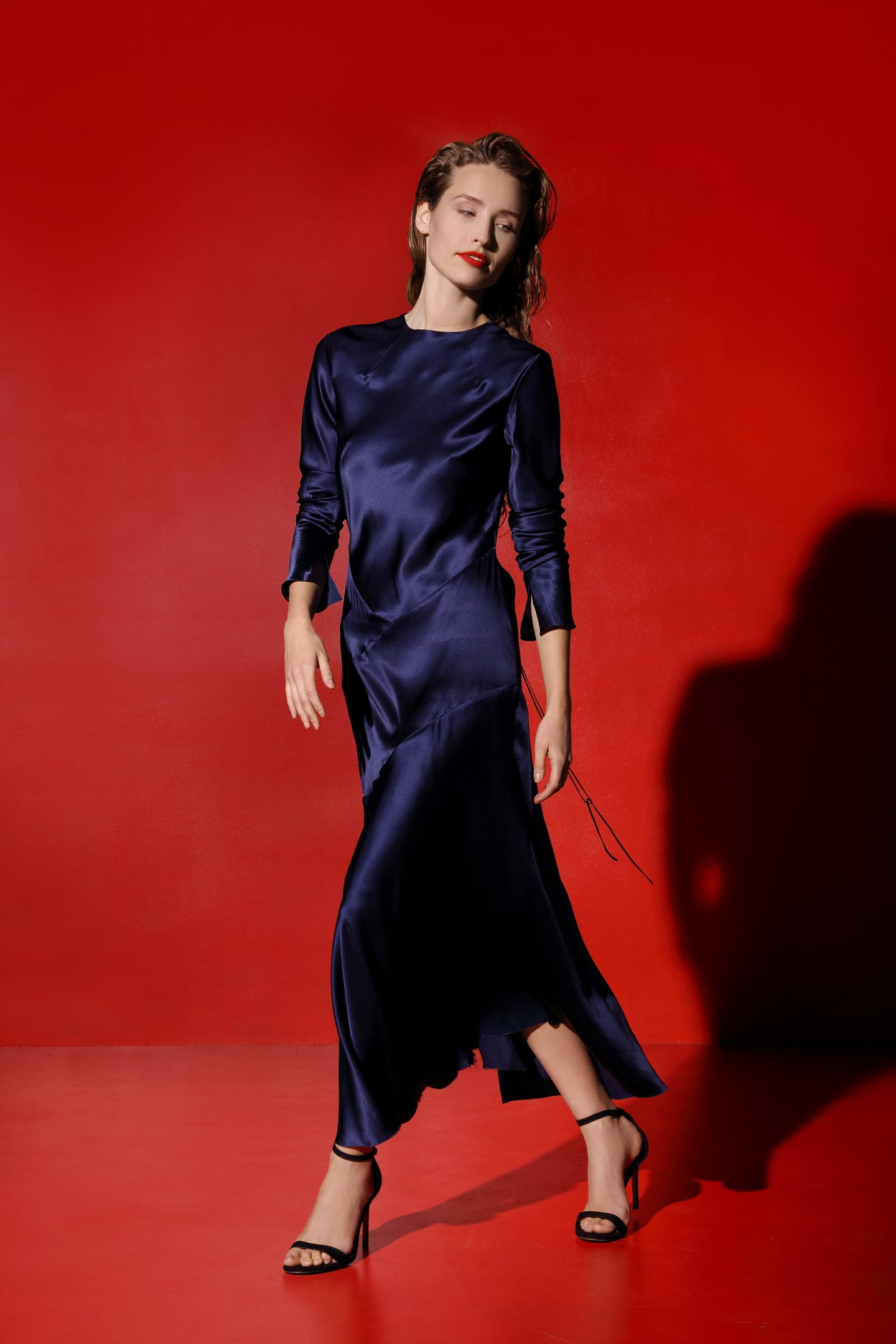 Jagger open back silk midi dress - midnight blue thesoil Jagger open back silk midi dress - midnight blue thesoil