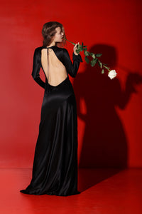 Jagger maxi open back silk dress - black