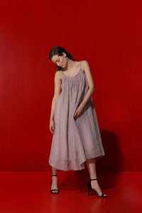 Audrey linen dress with natural pearl straps - ancient rose