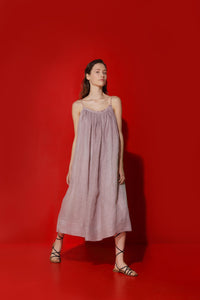 Audrey linen dress with natural pearl straps - ancient rose