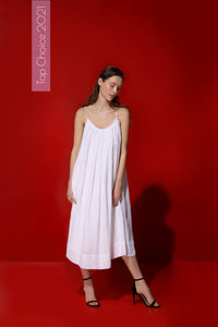 Audrey linen dress with natural pearl straps