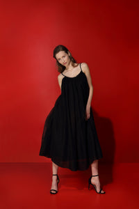 Audrey linen dress with natural pearl straps - coal