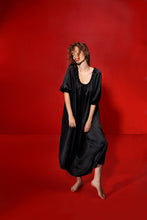 Load image into Gallery viewer, Aphrodite draped silk dress with a silk belt - coal
