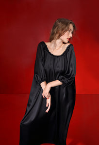 Aphrodite draped silk dress with a silk belt - coal